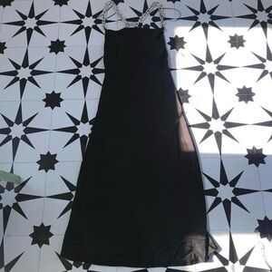 NWT Zara Black Silky Slip Dress Maxi Faux Chain Link Straps